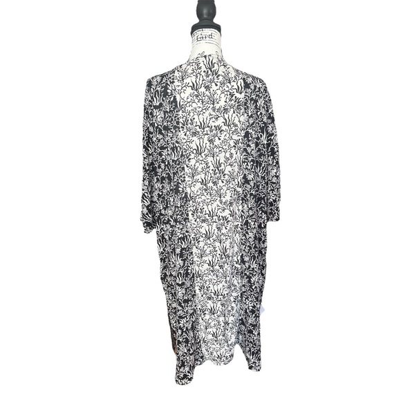 Martha Stewart Collection Kaftan Dress XL Linen Blend Black White Tassels Pocket - Picture 3 of 8